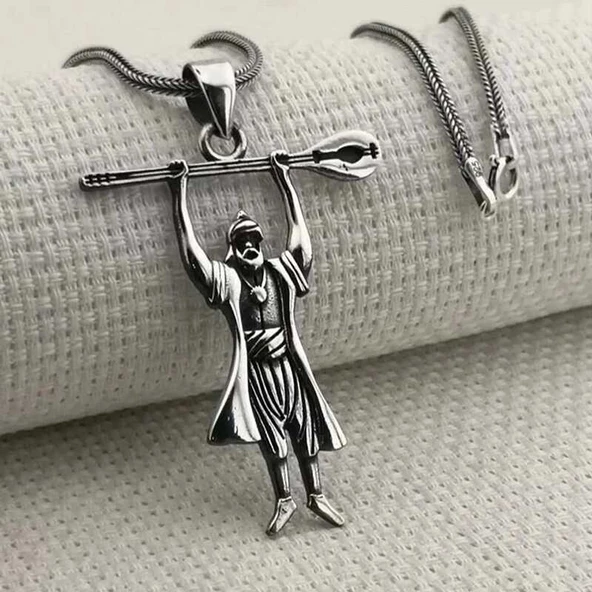 Gümüş Pir Sultan Abdal Erkek Kolye SL6933 - Resim 3