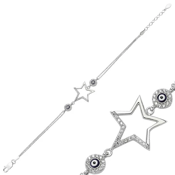 Gümüş Yıldız Nazarlı Kadın Bileklik SL6997 - Resim 8