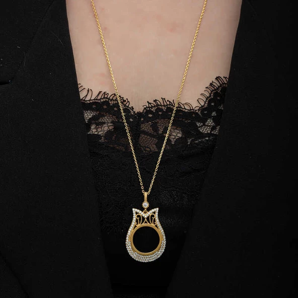 Gümüş Gold Kaplama Çeyrek Altın Takılabilen Kadın Kolye - Resim 6