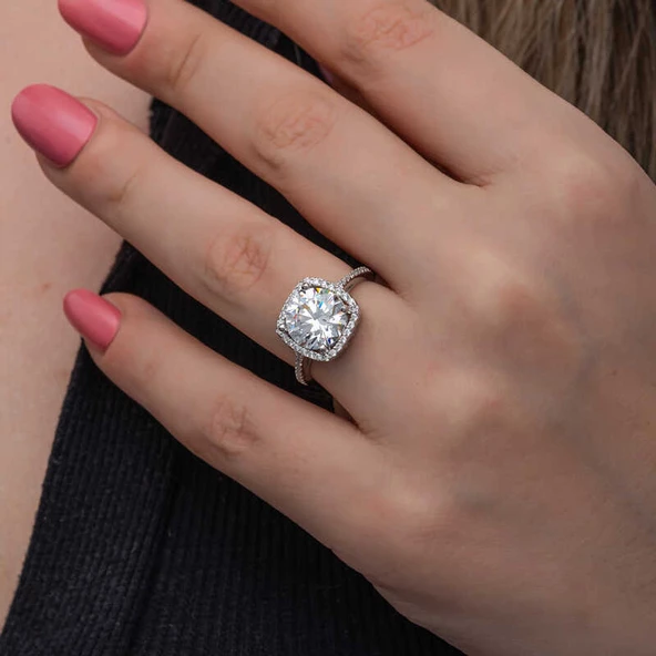 Gümüş Kare Montür Tek Taş Kadın Yüzük  SL6876 - Resim 9