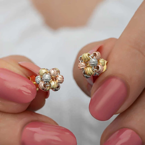 Gümüş Renkli Dorika Kadın Çivili Küpe SL6587 - Resim 2