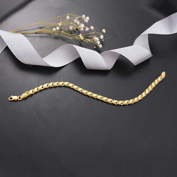 Gümüş Gold Pullu Zincir Kadın Bileklik - 6