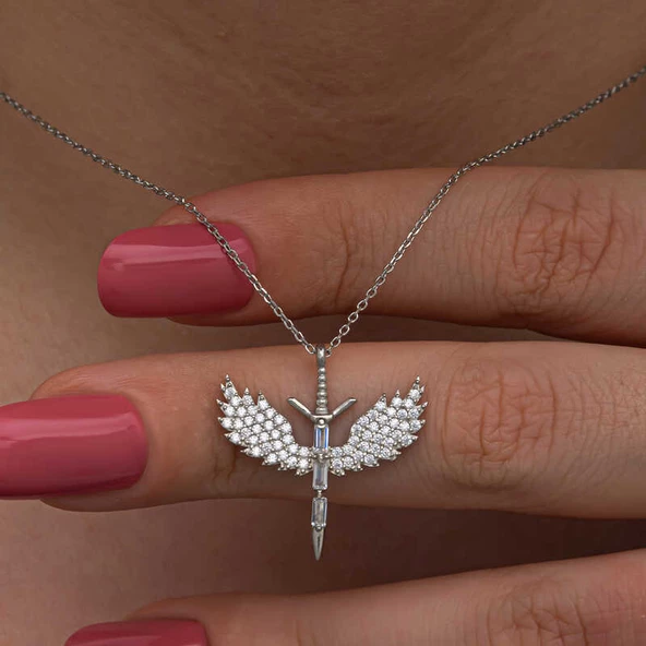 Gümüş Baget Taşlı Mikail Kadın Kolye SL7056 - Resim 7