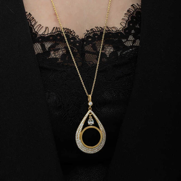 Gümüş Gold Kaplama Damla Çeyrek Takılabilen Kadın Kolye  SL6626 - Resim 10