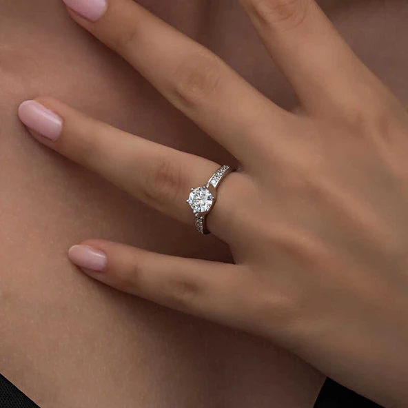 Gümüş Tek Taş Kadın Yüzük  SL6278 - Resim 9