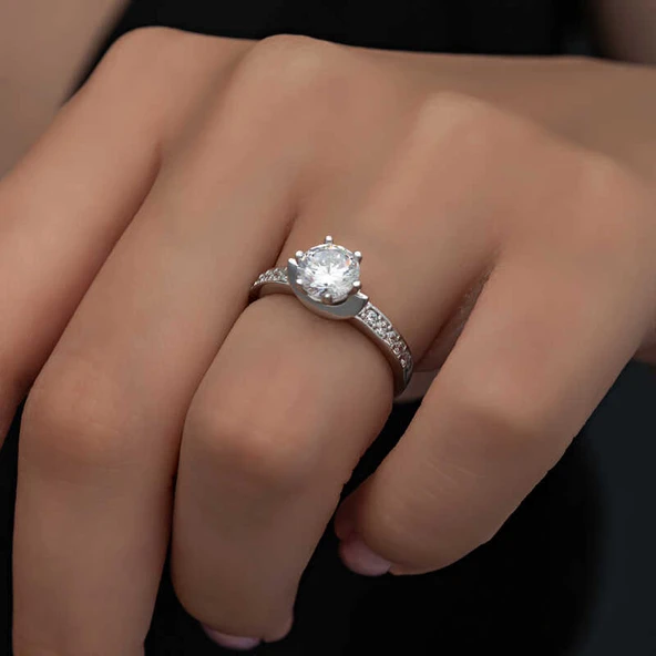 Gümüş Tek Taş Kadın Yüzük  SL6278 - Resim 10