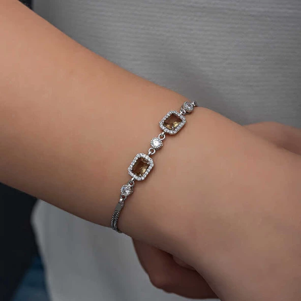 ​Gümüş Kare Zultanit Taşlı Kadın Bileklik  SL6333 - Resim 5