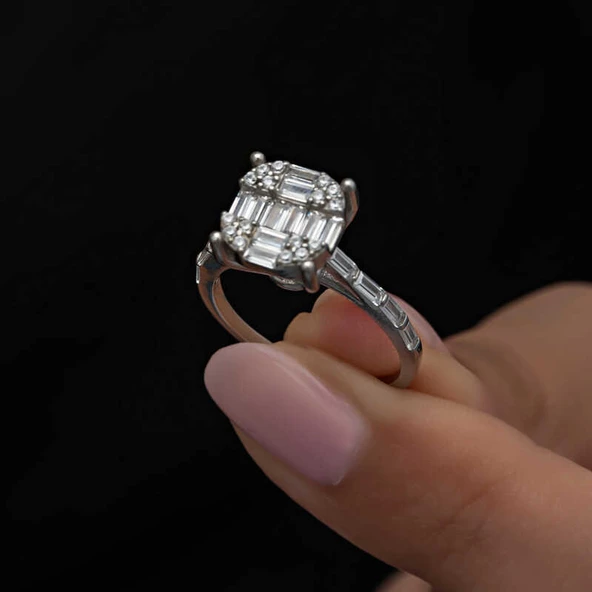 Gümüş Baget Taşlı Kadın Yüzük  SL6266 - Resim 2