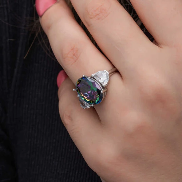 Gümüş Mistik Zirkon Taşlı Kadın Yüzük SL6833 - Resim 12