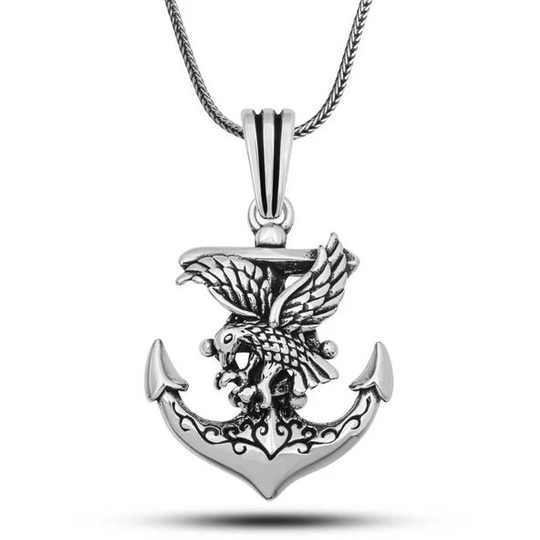 Gümüş Kartal Figürlü Denizci Çapası Kolye SL7253 ürün görseli