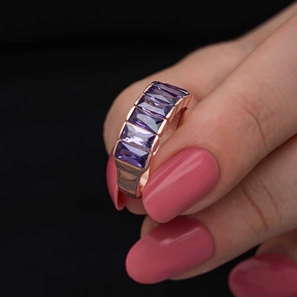 Gümüş Rose Baget  Ametist Taşlı Kadın Yüzük SL6824 - 3
