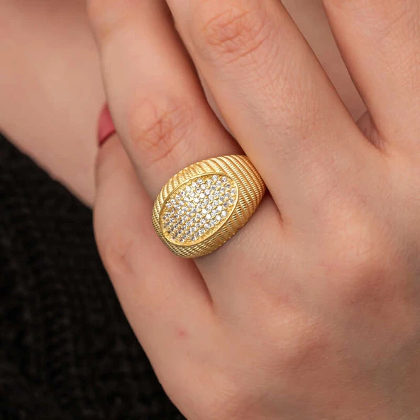 Gümüş Gold Zirkon Taşlı Kadın Yüzük  SL7289 - Resim 4