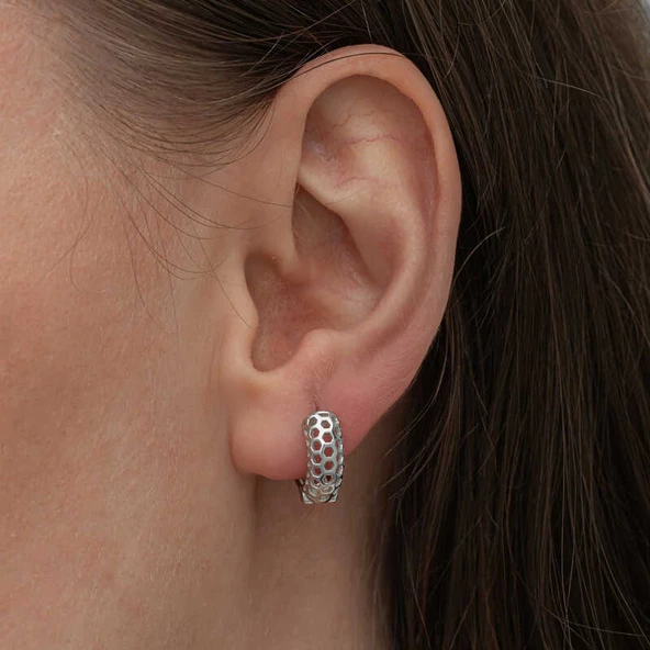 Gümüş Petek Desenli Halka Kadın Küpe SL6604 - Resim 5