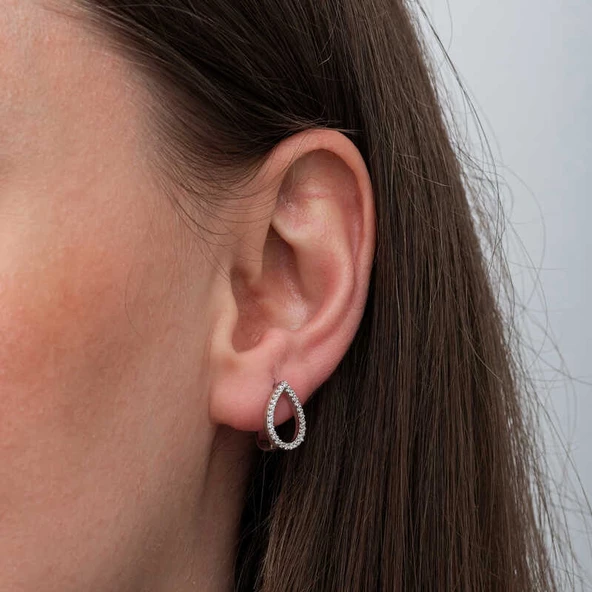 Gümüş Beyaz Taşlı Damla  Kadın Küpe SL6689 - Resim 7