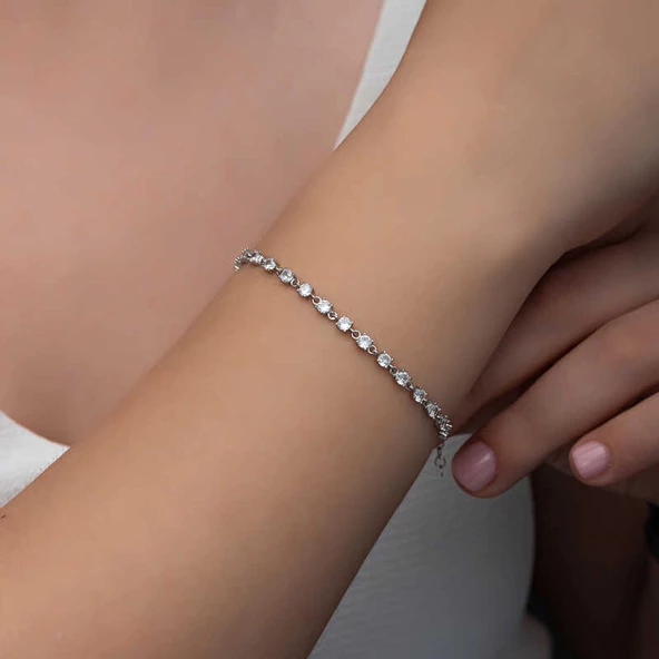 Gümüş Zirkon Taşlı Kadın Bileklik  SL6344 - 6