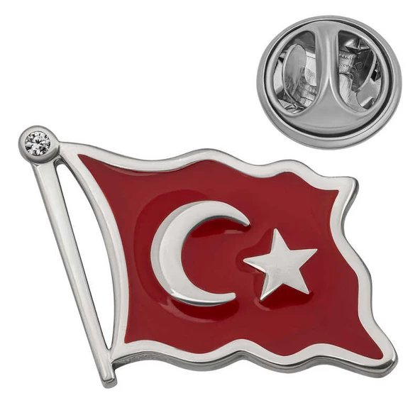 Gümüş Türk Bayrağı Rozet  SL7126