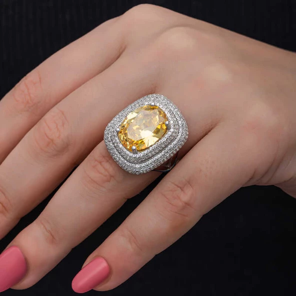 Gümüş Sitrin Taşlı Kadın Yüzük SL6829 - Resim 5