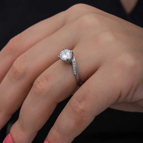 Gümüş Tek Taş Kadın Yüzük  SL6855 - Resim 5