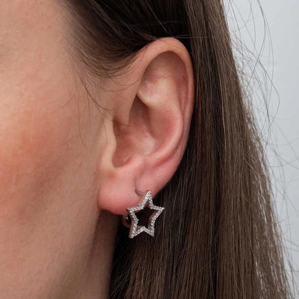 Gümüş Yıldız Kadın Küpe SL6681 - Resim 7