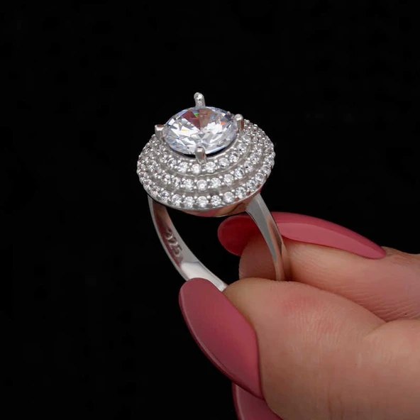 Gümüş 3 Sıra Taşlı Anturaj Kadın Yüzük  SL7202 ürün görseli