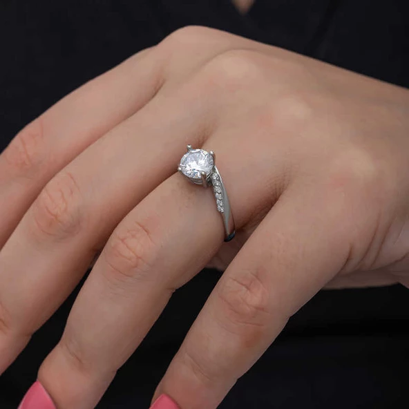 Gümüş Tek Taş Kadın Yüzük  SL6855 - Resim 4