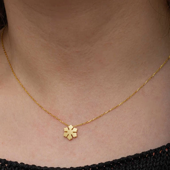 Gümüş Gold Minimal Kar Tanesi Kadın Kolye SL7052 - Resim 4