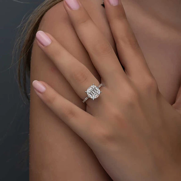 Gümüş Baget Taşlı Kadın Yüzük  SL6266 - Resim 4