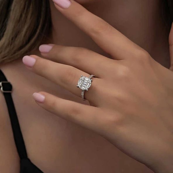 Gümüş Baget Taşlı Kadın Yüzük  SL6266 - Resim 5