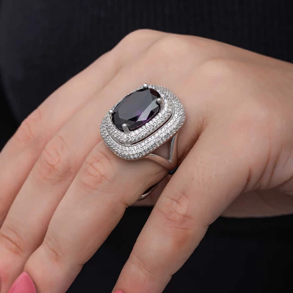 Gümüş Ametist Taşlı Kadın Yüzük  SL6830 ürün görseli
