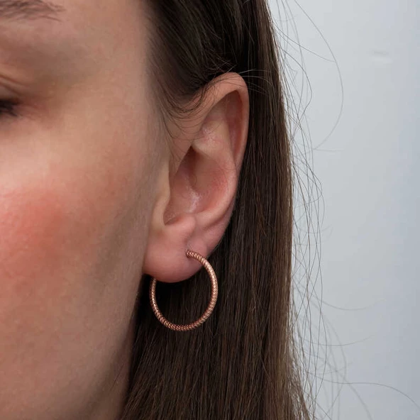 Gümüş Rose Kalemli Halka Kadın Küpe SL6680 - Resim 9