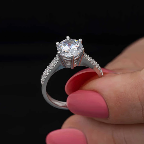 Gümüş Tek Taş Kadın Yüzük  SL6874 - Resim 11