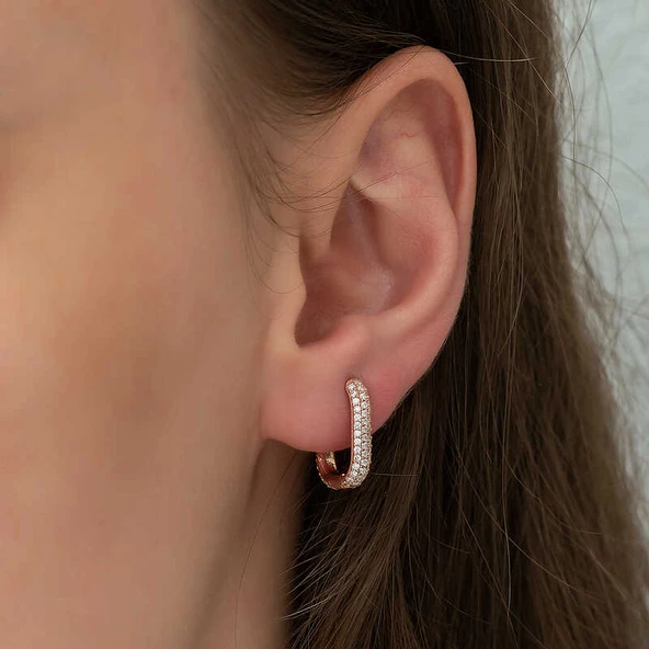 Gümüş Çift Taraflı Beyaz Taşlı J Bayan Küpe SL7235 - Resim 2