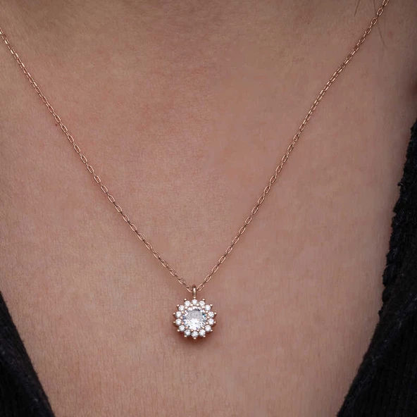 Gümüş Rose Minimal Yuvarlak Anturaj Kadın Kolye SL6724 - Resim 5