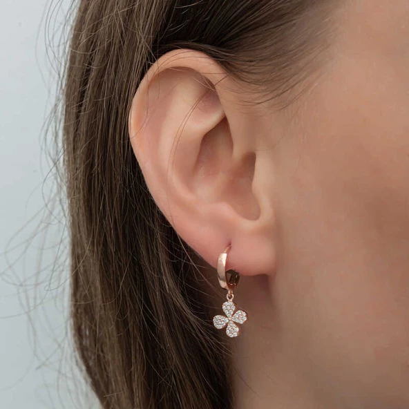 ​Gümüş Rose Sallantılı Yonca Kadın Küpe SL6588 - Resim 2