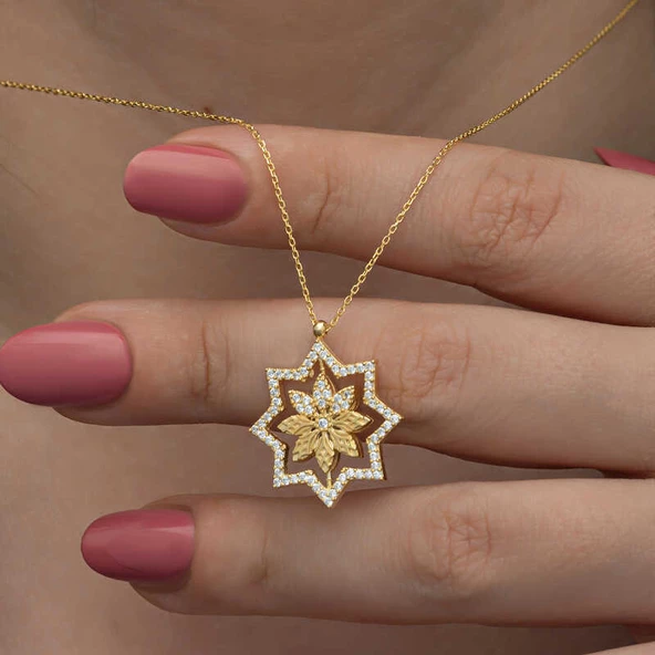 Gümüş Gold Kar Tanesi Kadın Kolye SL6642 ürün görseli