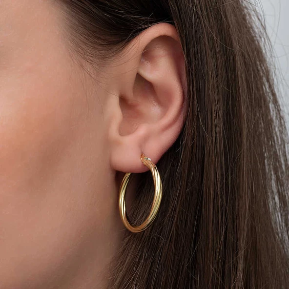 Gümüş Gold 3 mm Burgu Şarnel Küpe SL6705 - Resim 3