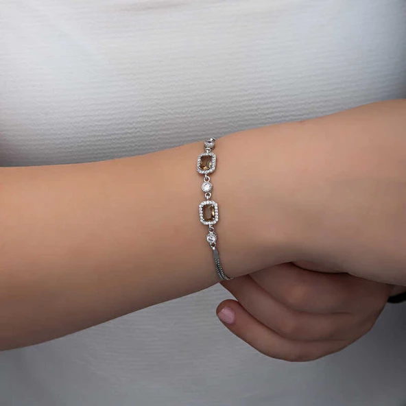 ​Gümüş Kare Zultanit Taşlı Kadın Bileklik  SL6333 - Resim 6