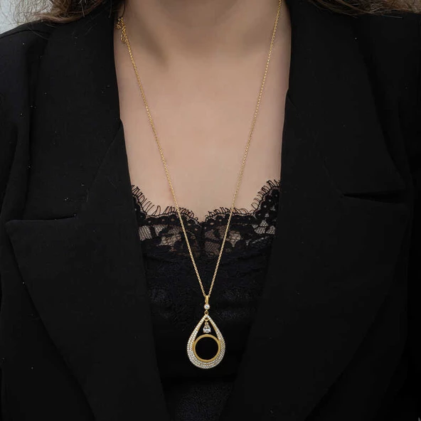 Gümüş Gold Kaplama Damla Çeyrek Takılabilen Kadın Kolye  SL6626 - Resim 9