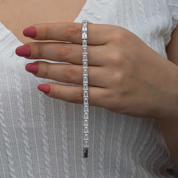 Gümüş Beyaz Taşlı Su Yolu Kadın Bileklik SL6620 - Resim 3