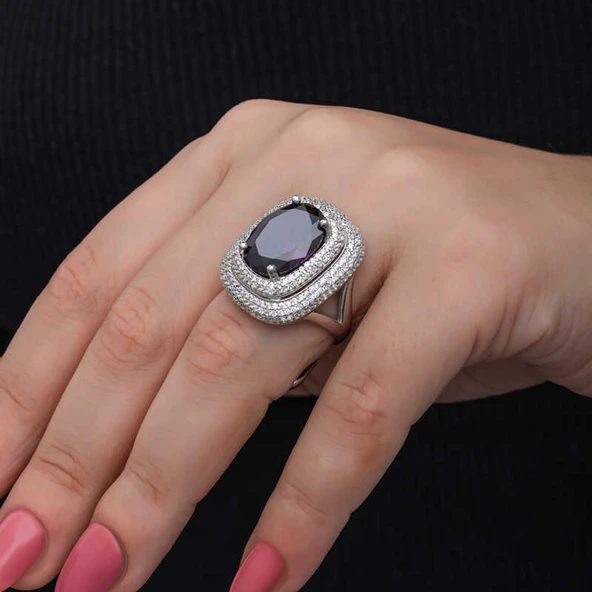 Gümüş Ametist Taşlı Kadın Yüzük  SL6830 - Resim 10