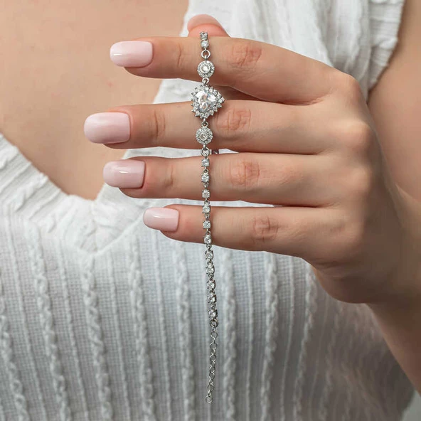 Gümüş Kalpli Su Yolu Kadın Bileklik SL7389 - Resim 2