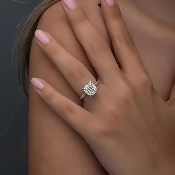 Gümüş Baget Taşlı Kadın Yüzük  SL6266 - Resim 9