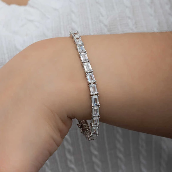 Gümüş Beyaz Taşlı Su Yolu Kadın Bileklik SL6620 - Resim 5