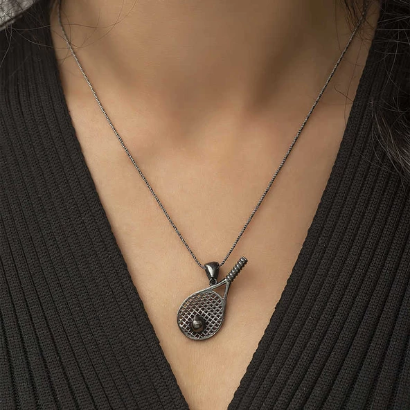 Gümüş Tenis Raketi Unisex Kolye SL6813 - Resim 2