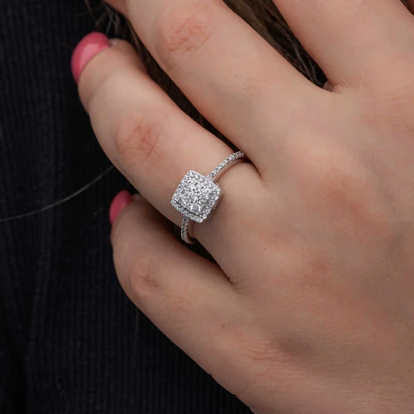 Gümüş Kare Zirkon Taşlı Kadın Yüzük  SL6877 - Resim 4