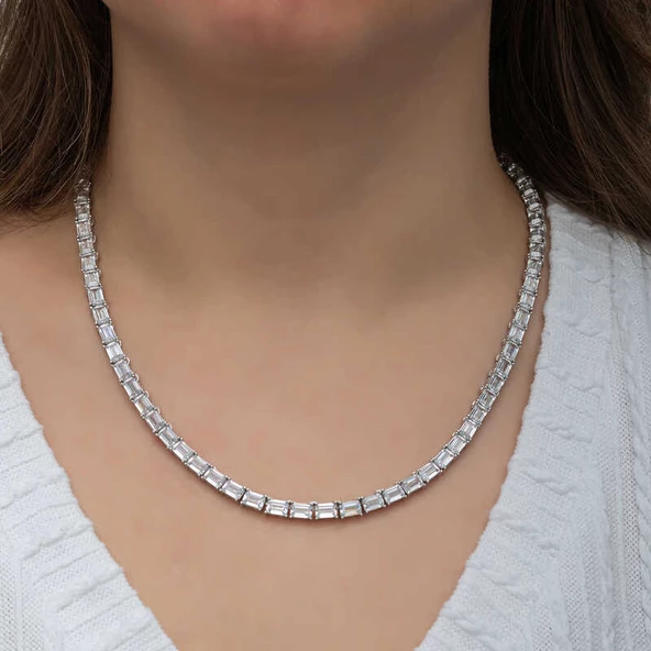 Gümüş Beyaz Taşlı Su Yolu Kadın Set SL6621 - 8