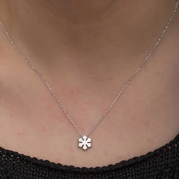 Gümüş Minimal Kar Tanesi Kadın Kolye SL7050 - Resim 5