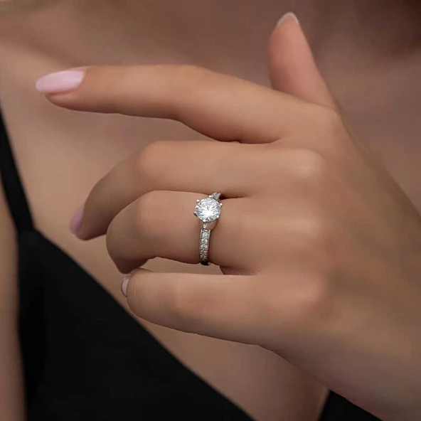 Gümüş Tek Taş Kadın Yüzük  SL6278 - Resim 3