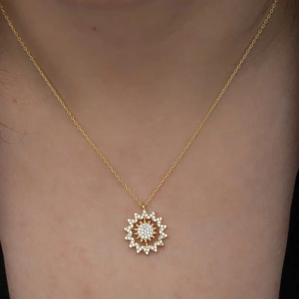 Gümüş Gold Güneş Kadın Kolye  SL6645 - Resim 6