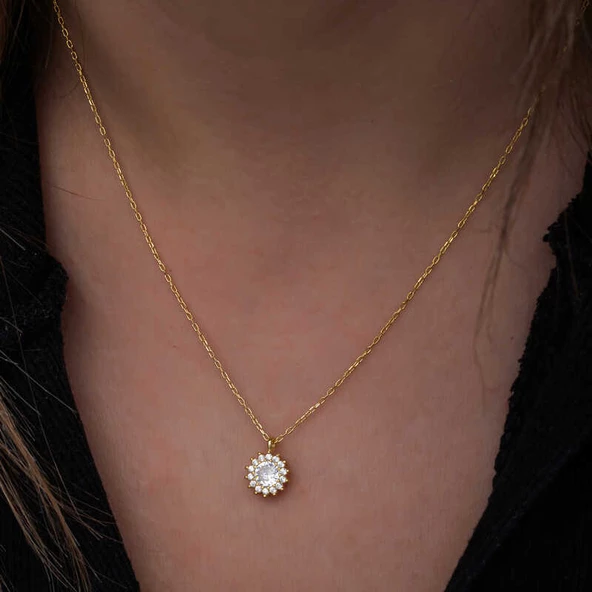 Gümüş Gold Minimal Yuvarlak Anturaj Kadın Kolye SL6725 - Resim 7